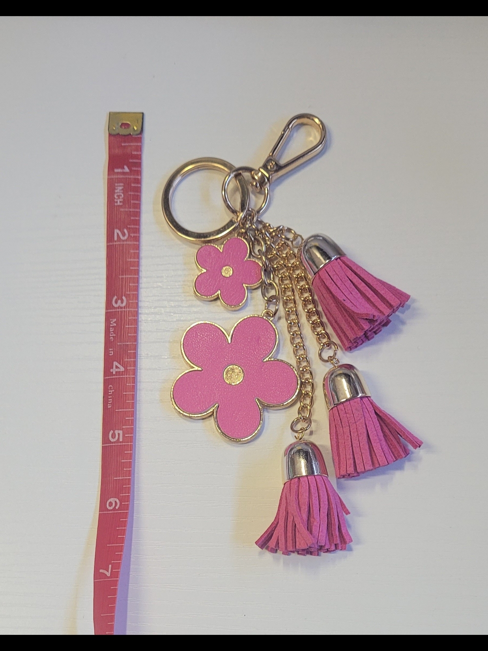 Pink Punch Flower Tassel Keychain Charm